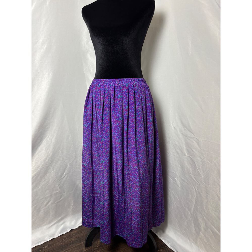 Leslie Fay Maxi Skirt Womens M Purple Abstract Pleated Vintage Very Good